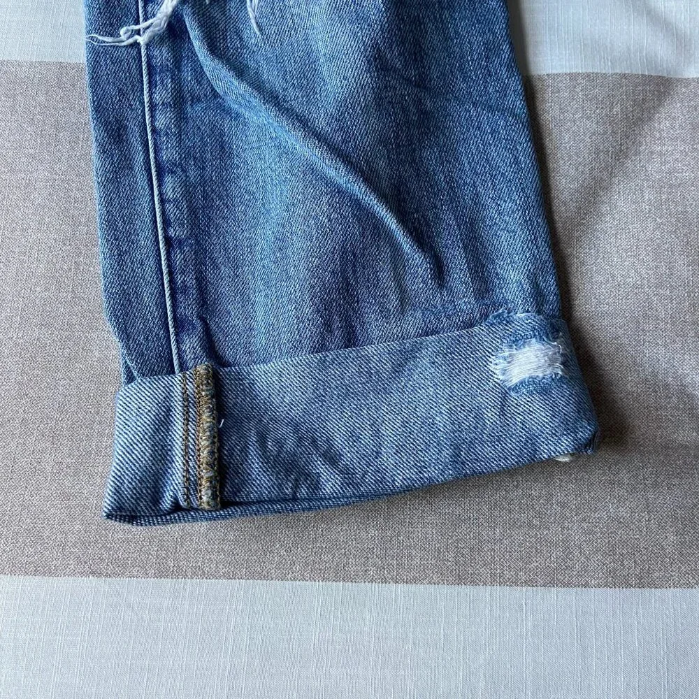 EUC Distressed Boyfriend Jeans with Heavy Rip Detail (Light Wash, Cuffed Hem) 27 - Picture 2 of 8